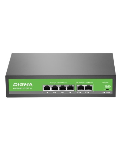 DSP204F-2F-T80 DSP204F-2F-T80 V1 (L2) 6х100Мбит/с 4PoE 4PoE+ 80W. Коммутатор с питанием по PoE. Digma в Калуге