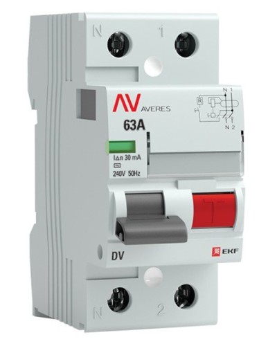 DV 2P 63А/ 30мА (AC)  AVERES (rccb-2-63-30-ac-av). Выключатели дифференциального тока (УЗО). EKF в Калуге