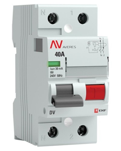 DV 2P 40А/ 30мА (A)  AVERES (rccb-2-40-30-a-av). Выключатели дифференциального тока (УЗО). EKF в Калуге