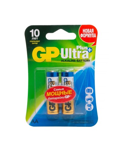 GP Ultra Plus Alkaline 15A AA (GP 15AUP-2CR2), упак. 2 шт. БЛИСТЕР. Алкалиновые батарейки. GP Batteries в Калуге