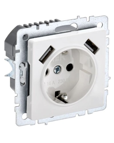 Розетка с з/к с USB A+A 2,1А РЮш10-1-БрБ белый BRITE (BR-R14-16-U21-D21-K01). Розетка с заземлением с защитными шторками, 2,1А. IEK в Калуге