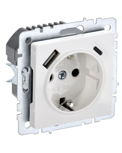 Розетка с з/к с USB A+C 18Вт РЮш11-1-БрБ белый BRITE (BR-R14-16-U22-018-K01). Розетка с заземлением с защитными шторками, 18Вт. IEK в Калуге