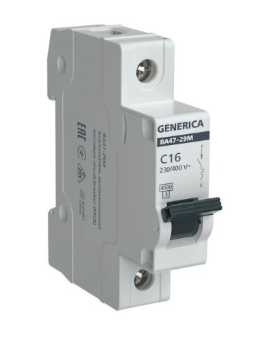 GENERICA ВА47-29М 1P C 16А 4,5кА (MVA21-1-016-C-G). Автоматический выключатель. IEK в Калуге
