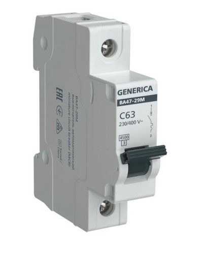 GENERICA ВА47-29М 1P C 63А 4,5кА (MVA21-1-063-C-G). Автоматический выключатель. IEK в Калуге