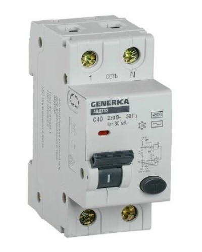 GENERICA АВДТ 32 C40 2Р 30мА (MAD25-5-040-C-30). Автоматический выключатель дифференциального тока. IEK в Калуге
