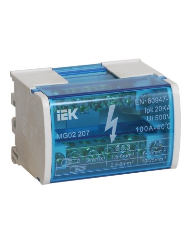 ШНК 2х7 L+PEN (YND10-2-07-100). Шина на DIN-рейку в корпусе (кросс-модуль). IEK в Калуге
