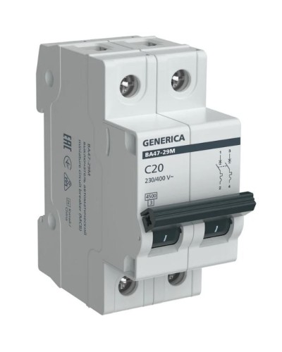 GENERICA ВА47-29М 2P C 20А 4,5кА (MVA21-2-020-C-G). Автоматический выключатель. IEK в Калуге