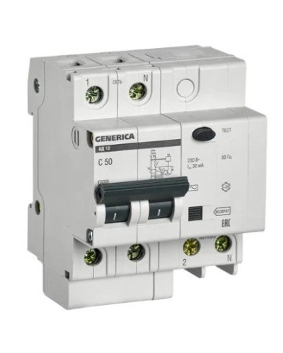 GENERICA АД12 2Р 50А 30мА (MAD15-2-050-C-030). Автоматический выключатель дифференциального тока. IEK в Калуге