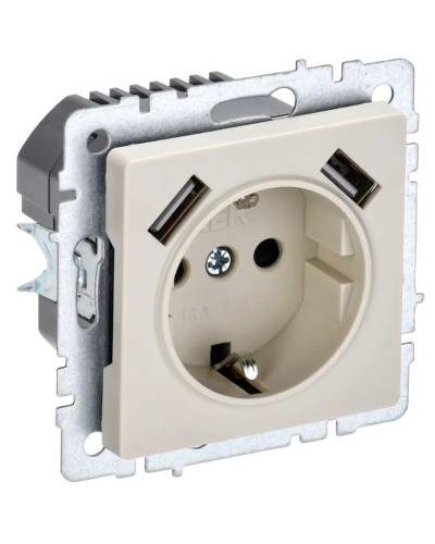 Розетка с з/к с USB A+A 3,1А РЮш10-2-БрКр бежевый BRITE (BR-R14-16-U21-D31-K10). Розетка с заземлением с защитными шторками, 3,1А. IEK в Калуге