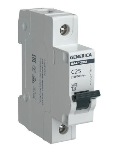 GENERICA ВА47-29М 1P C 25А 4,5кА (MVA21-1-025-C-G). Автоматический выключатель. IEK в Калуге