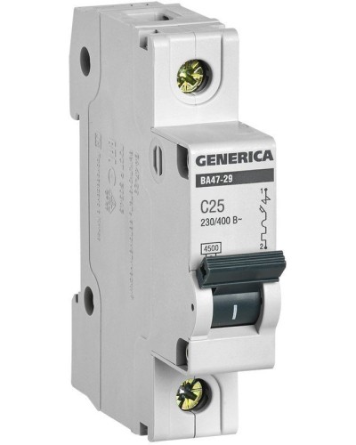 GENERICA ВА47-29 1P C 25А 4,5кА (MVA25-1-025-C). Автоматический выключатель. IEK в Калуге