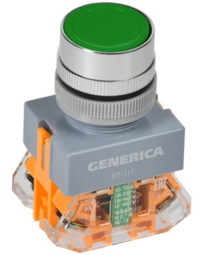 Кнопка D7-11T d=22мм зеленая GENERICA (BBT50-11T-3-21-K06-G). Кнопка управления с фиксацией. IEK в Калуге