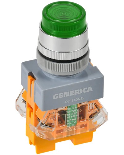 Кнопка D7-11DNZS d=22мм зеленая GENERICA (BBT50-11DNZS-3-11-K06-G). Кнопка управления с подсветкой и фиксацией. IEK в Калуге