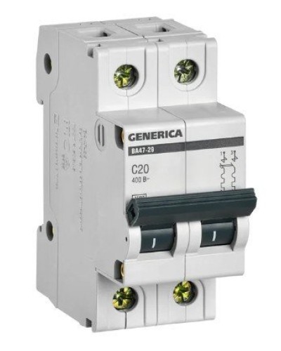 GENERICA ВА47-29 2P C 20А 4,5кА (MVA25-2-020-C). Автоматический выключатель. IEK в Калуге