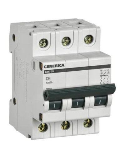 GENERICA ВА47-29 3P C 6А 4,5кА (MVA25-3-006-C). Автоматический выключатель. IEK в Калуге