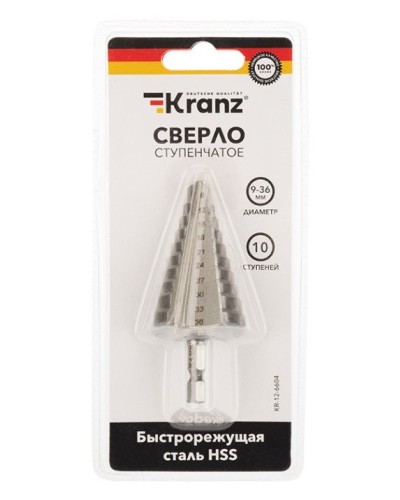 Сверло по металлу ступенчатое 9,0-36,0 мм 110 mm 62 HRC Kranz (KR-12-6604): Сверло по металлу шлифованное в Калуге