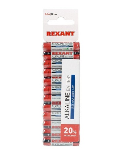 Алкалиновая батарейка AAA/LR03 1,5 V 12 шт. REXANT (30-1011). Элемент питания. Rexant в Калуге