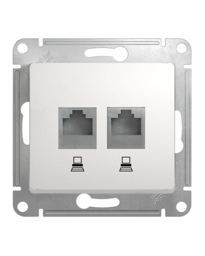 Glossa розетка RJ45+RJ45 2-местная, кат. 5Е, скрытой установки, механизм, белый (GSL000185KK). Розетка компьютерная. Systeme Electric в Калуге