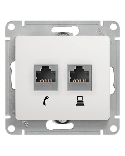 Glossa розетка RJ11+RJ45, 2-местная, кат. 5Е, скрытой установки, механизм, белый (GSL000185). Розетка компьютерная + телефонная. Systeme Electric в Калуге