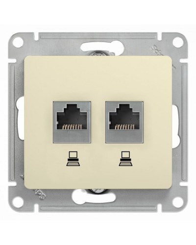 Glossa розетка RJ45+RJ45 2-местная, кат. 5Е, скрытой установки, механизм, бежевый (GSL000285KK). Розетка компьютерная. Systeme Electric в Калуге