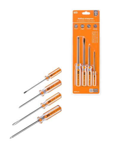 Набор отверток 4шт.: SL3x75, SL5х100, PH1х75, PH2х100, блистер, CS Гранит TDM (SQ1013-0101). Набор отверток. TDM ЕLECTRIC в Калуге