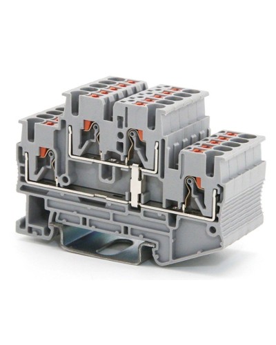 Клемма двухуровневая, зажим push-in, 2.5 кв.мм, серая (VPRTT-2.5-PV-GY). Клемма проходная, 4 точки подключения, уровни соединены перемычкой. ДКС в Калуге