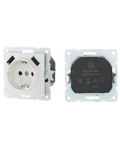Розетка с з/к + 2xUSB разъема, 2А, белый LK60 (868004-1). Розетка. Экопласт в Калуге