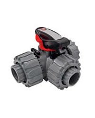 Ecoplast Кран шаровой трехходовой ПВХ D25 (уплотнение TPV, остальное EPDM) с муфтовым окончанием (49448). Кран шаровой, с муфтовым окончанием. Экопласт в Калуге